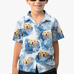 T-shirt hawaïen unisexe personnalisé avec photo d'enfant et animal de compagnie - Cadeau d'été, d'anniversaire pour enfants, propriétaires d'animaux et amoureux des animaux