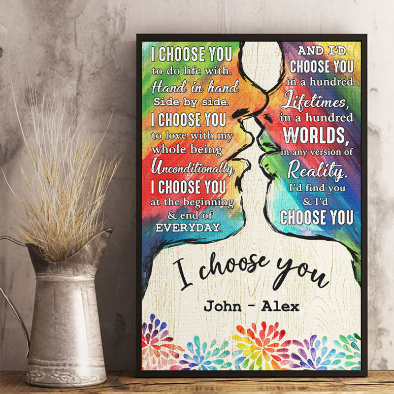 Je te choisis pour vivre avec toi - Affiche verticale personnalisée pour couple - Cadeau pour couple