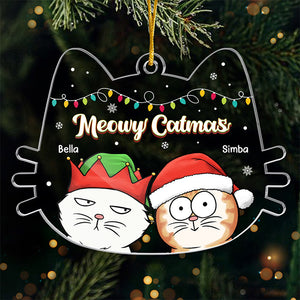 Joyeux Noël ! Ornement personnalisé en forme de chat en acrylique. Cadeau de Noël pour les propriétaires et les amoureux des animaux.