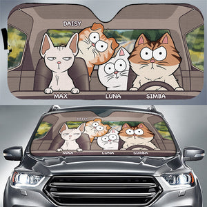 Pare-soleil personnalisé pour pare-brise de voiture, protection de fenêtre de voiture – Cadeaux d'anniversaire personnalisés pour les amoureux des chiens et des chats, les papas et les mamans de chiens, et les propriétaires de chats – Cat's Trip