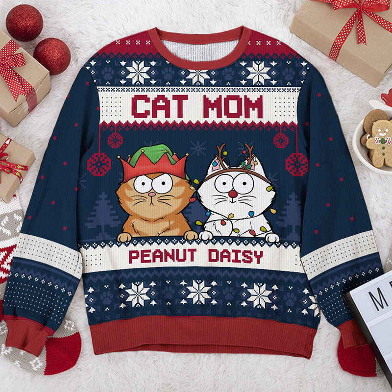 Fière d'être maman chat - Sweat-shirt personnalisé avec inscription « Chat » - Pull unisexe en laine - Cadeau de Noël pour les propriétaires et les amoureux des animaux