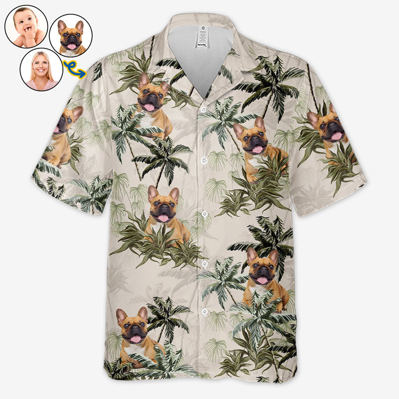 Chemise hawaïenne unisexe avec photo personnalisée - Cadeaux de vacances et de voyage personnalisés pour la famille, les amoureux des chiens et des chats - Le bonheur arrive par vagues