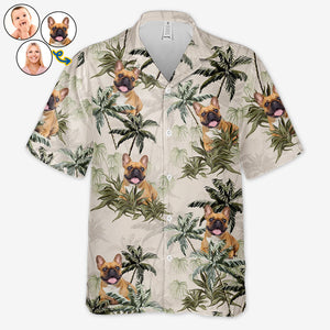 Chemise hawaïenne unisexe avec photo personnalisée - Cadeaux de vacances et de voyage personnalisés pour la famille, les amoureux des chiens et des chats - Le bonheur arrive par vagues