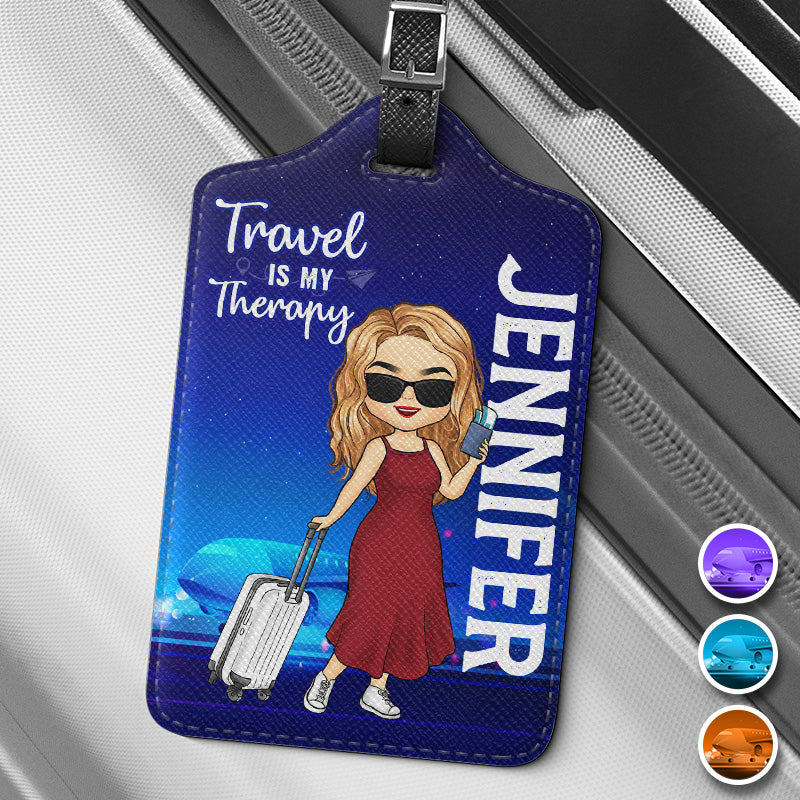 Voyager est ma thérapie - Étiquette de bagage personnalisée - Cadeau de vacances, cadeau pour les amoureux du voyage d'aventure