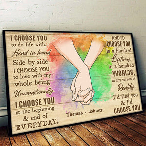 Je te choisis pour vivre avec toi - Affiche horizontale personnalisée pour couple - Cadeau pour couples, mari et femme, anniversaire, LGBTQ+