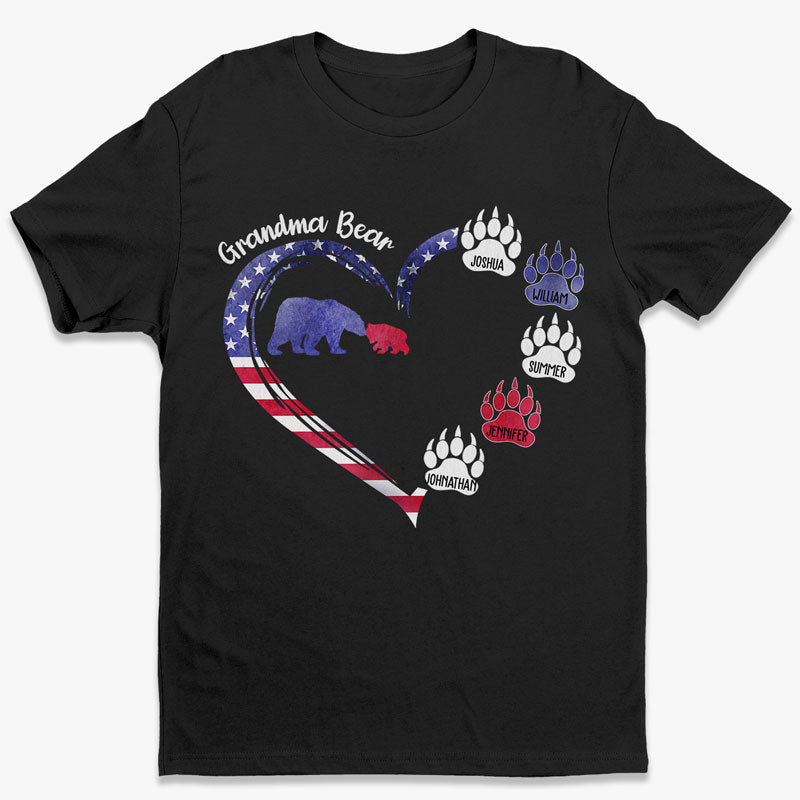 T-shirt unisexe personnalisé « Cœur patriotique » de Maman Ourse – Cadeau du 4 juillet
