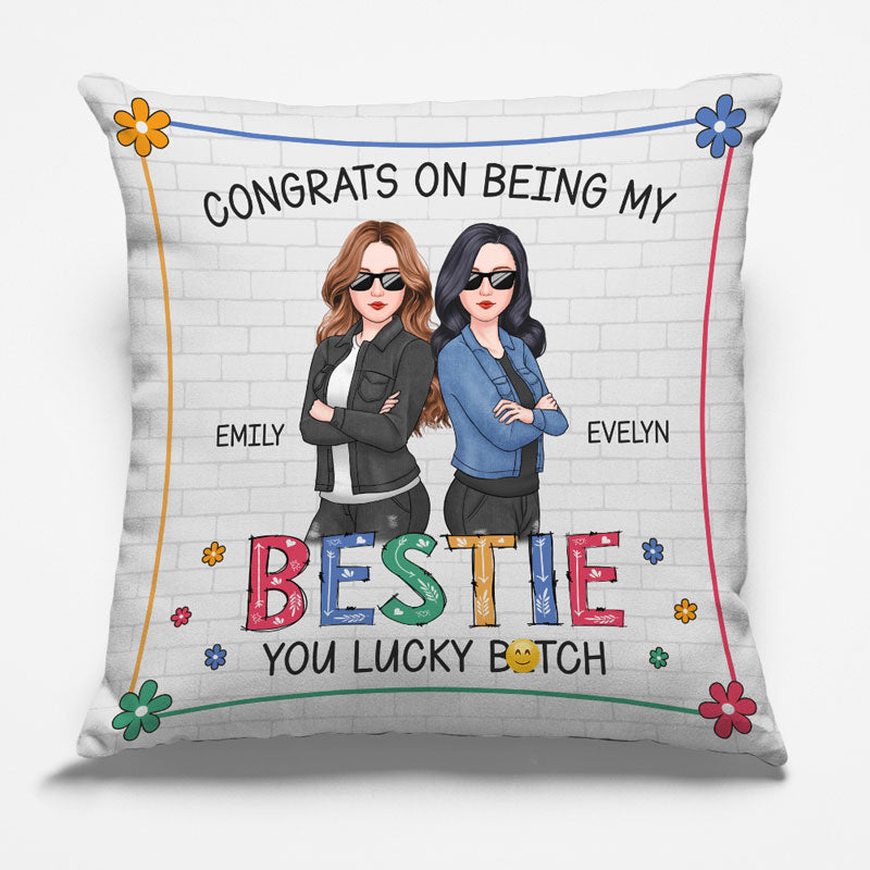 Félicitations pour être devenue ma meilleure amie ! Coussin personnalisé pour meilleure amie ! Cadeau pour meilleures amies, meilleures amies, sœurs