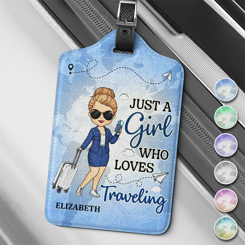 Une fille qui aime voyager - Étiquette de bagage personnalisée - Cadeau de vacances, cadeau pour les amoureux du voyage d'aventure