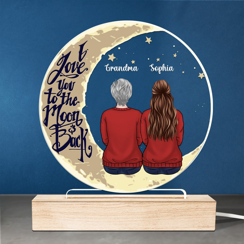 Nous t'aimons jusqu'à la lune et retour - Lumière LED 3D ronde personnalisée commémorative - Cadeau de condoléances, cadeau pour les membres de la famille