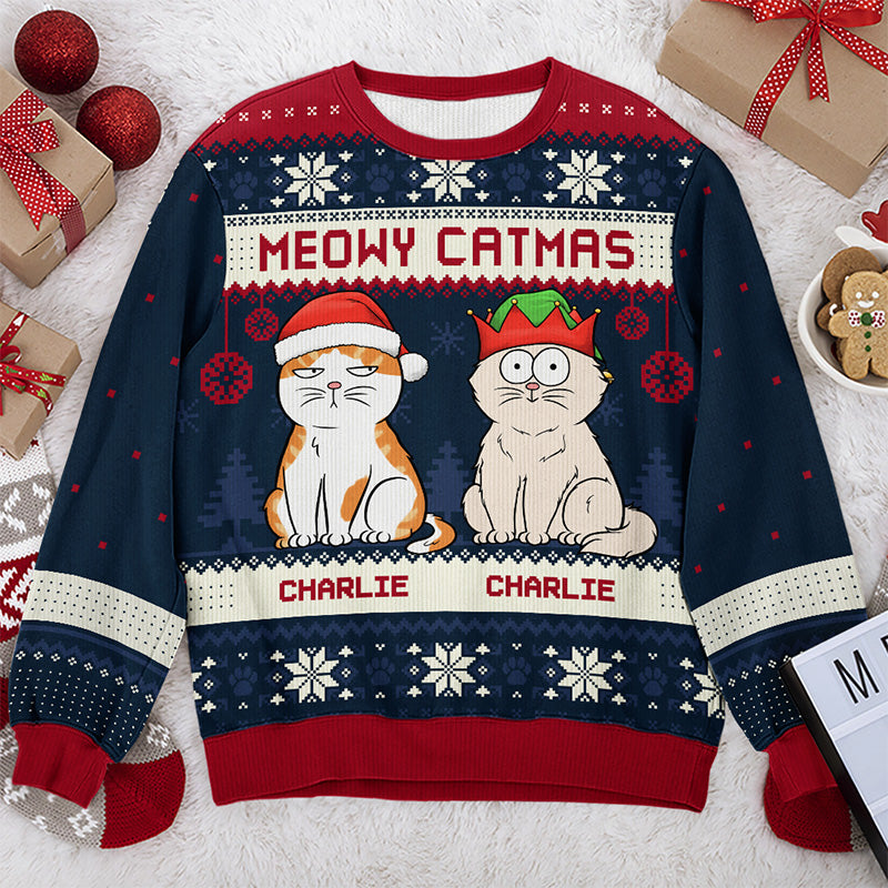 Nous vous souhaitons un joyeux Noël - Sweat-shirt moche personnalisé avec chat - Pull en laine unisexe - Cadeau de Noël pour les propriétaires et les amoureux des animaux