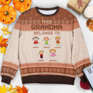 Grand-mère appartient à - Sweat-shirt personnalisé moche pour la famille - Pull en laine unisexe - Cadeau d'automne pour grand-mère