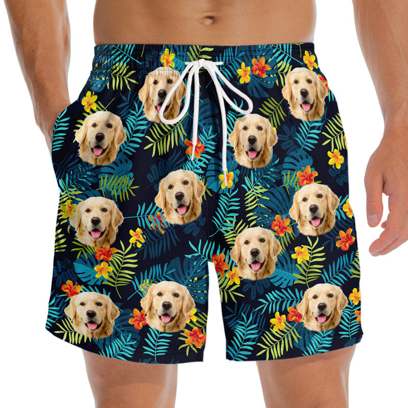 Short de plage hawaïen personnalisé avec photo « L'été, c'est l'amour » pour chien et chat ! Short de plage hawaïen tropical personnalisé pour homme - Cadeau de vacances d'été, cadeau d'anniversaire pour propriétaires d'animaux et amoureux des animaux.