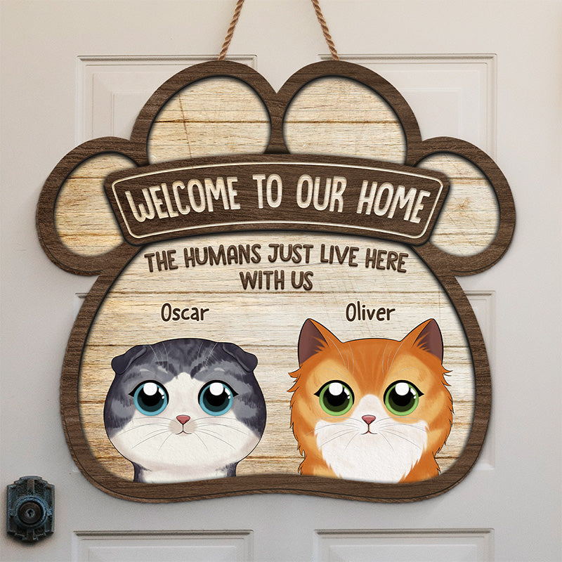 Bienvenue chez Meow House - Panneau en bois personnalisé en forme de chat - Cadeau de pendaison de crémaillère pour les propriétaires et les amoureux des animaux