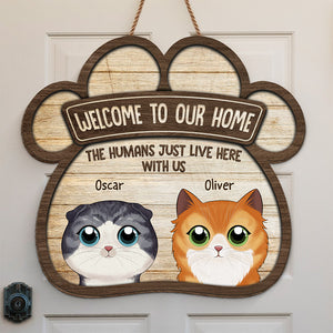 Bienvenue chez Meow House - Panneau en bois personnalisé en forme de chat - Cadeau de pendaison de crémaillère pour les propriétaires et les amoureux des animaux