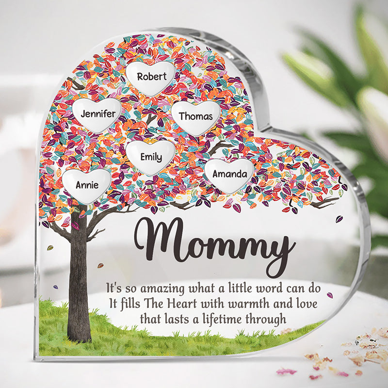 L'amour d'une maman ne finira jamais - Plaque acrylique personnalisée en forme de cœur pour la famille - Cadeau pour maman, grand-mère