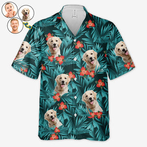 Motif de fleurs et feuilles tropicales colorées - T-shirt hawaïen unisexe personnalisé pour chien et chat - Télécharger une image, visage de chien, visage de chat - Cadeau vacances d'été, cadeau pour propriétaires d'animaux, amoureux des animaux