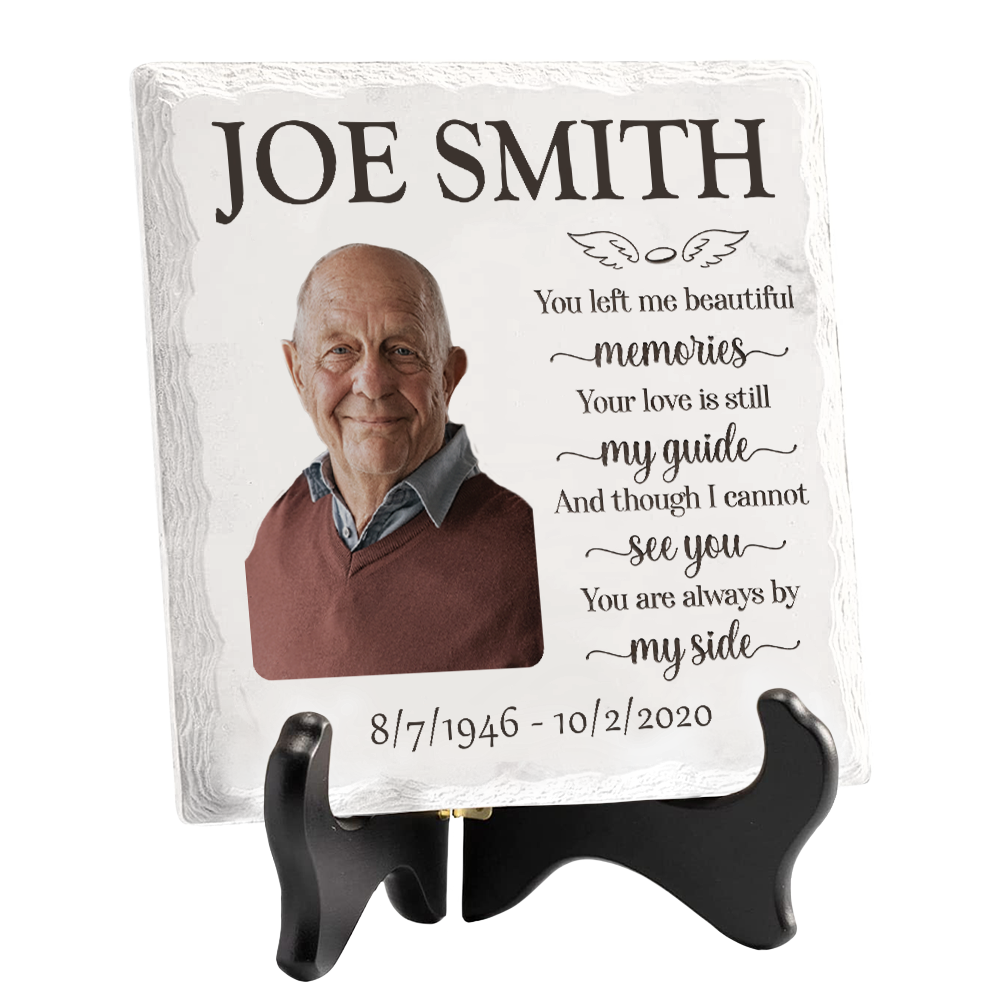 Photo personnalisée et même si je ne peux pas te voir, tu es toujours à mes côtés - Plaque commémorative personnalisée en céramique de forme carrée avec support - Cadeau commémoratif, cadeau de condoléances