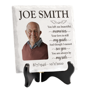 Photo personnalisée et même si je ne peux pas te voir, tu es toujours à mes côtés - Plaque commémorative personnalisée en céramique de forme carrée avec support - Cadeau commémoratif, cadeau de condoléances