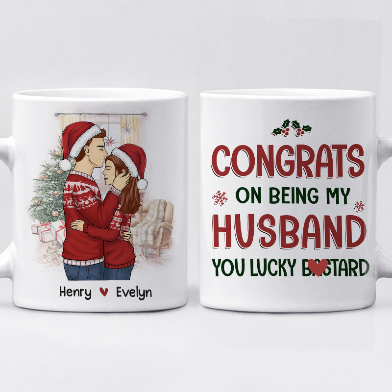 Félicitations pour être mon mari, tu as de la chance - Tasse personnalisée pour couple - Cadeau de Noël pour mari et femme, anniversaire