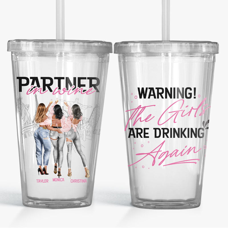 Les filles boivent à nouveau - Gobelet en acrylique transparent personnalisé Bestie - Cadeau pour meilleures amies, meilleures amies, sœurs