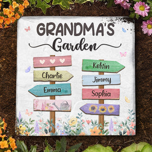 Bienvenue dans notre jardin familial - Pierre carrée personnalisée avec support - Cadeau pour les membres de la famille
