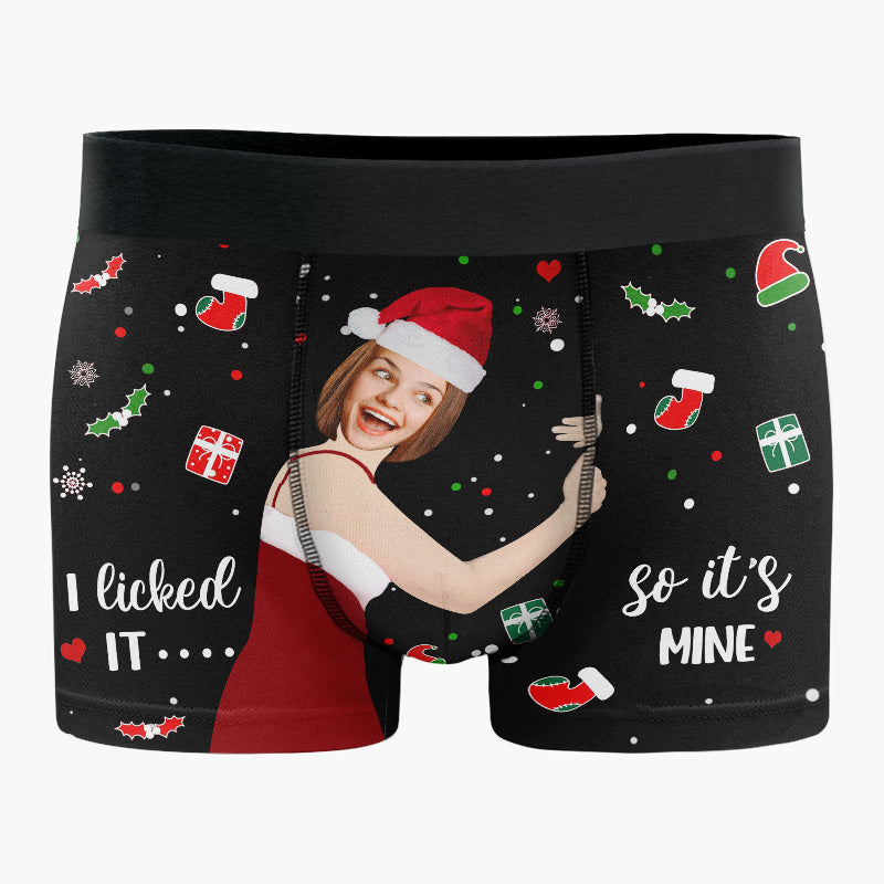 Boxer personnalisé avec photo « Je l'ai léché » - Cadeau de Noël pour petit ami, mari, anniversaire