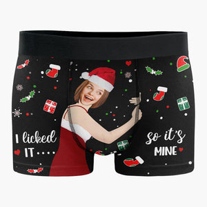 Boxer personnalisé avec photo « Je l'ai léché » - Cadeau de Noël pour petit ami, mari, anniversaire