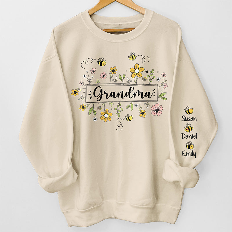 Grand-mère Jardin Plein d'Amour - Sweat-shirt unisexe personnalisé avec motif sur la manche - Cadeau pour maman