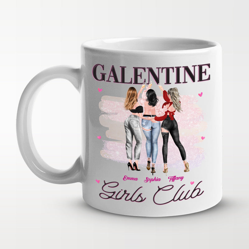 Galentine Girls Club - Mug personnalisé Bestie - Cadeau de Saint-Valentin pour meilleures amies, meilleures amies, sœurs