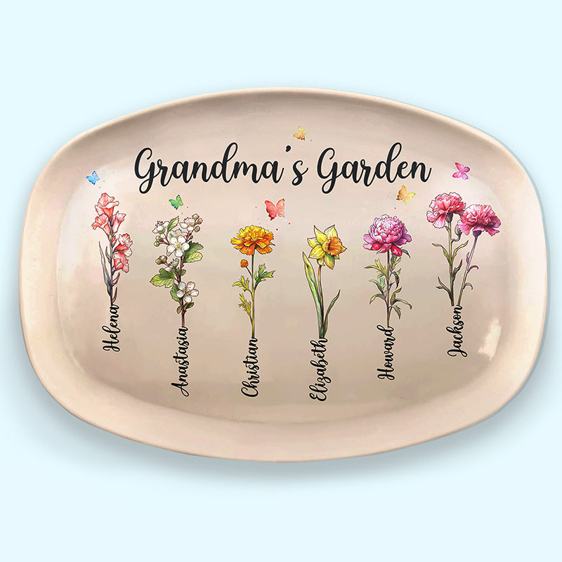 Le joli jardin de grand-mère - Plateau personnalisé pour la famille - Cadeau pour grand-mère
