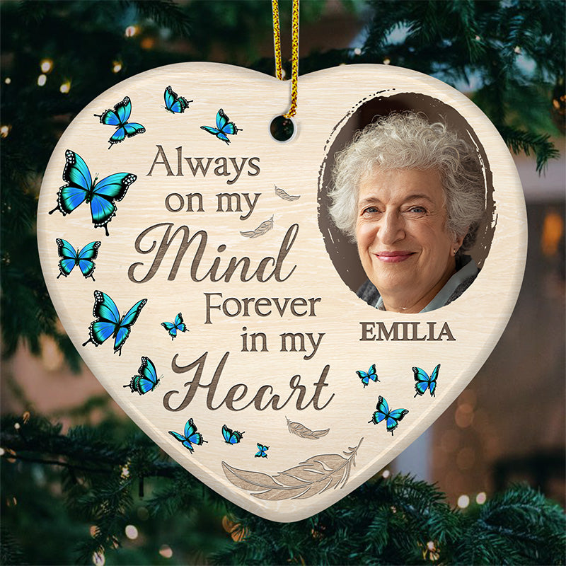 Custom Photo In Loving Memory - Memorial Personalized Custom Ornament - Ceramic Heart Shaped - Christmas Gift, Sympathy Gift For Family Members
