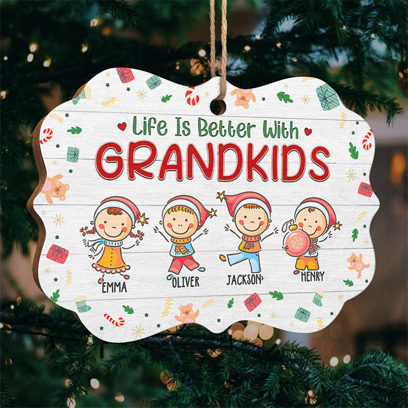 Life Is Better With Grandkids - Family Personalized Custom Ornament - Wood Benelux Shaped - Christmas Gift For Family Members