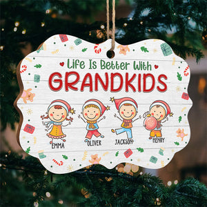 Life Is Better With Grandkids - Family Personalized Custom Ornament - Wood Benelux Shaped - Christmas Gift For Family Members
