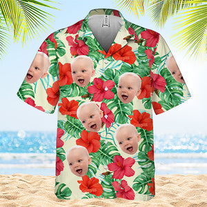 T-shirt hawaïen unisexe personnalisé avec photo et ambiance tropicale estivale - Cadeau idéal pour les vacances d'été et la famille