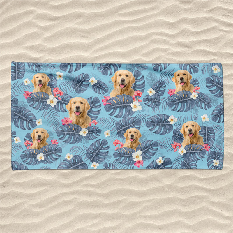 Serviette de plage personnalisée avec photo et visage personnalisé - Cadeau pour les vacances d'été, pour les membres de la famille, les propriétaires d'animaux et les amoureux des animaux