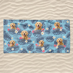 Serviette de plage personnalisée avec photo et visage personnalisé - Cadeau pour les vacances d'été, pour les membres de la famille, les propriétaires d'animaux et les amoureux des animaux
