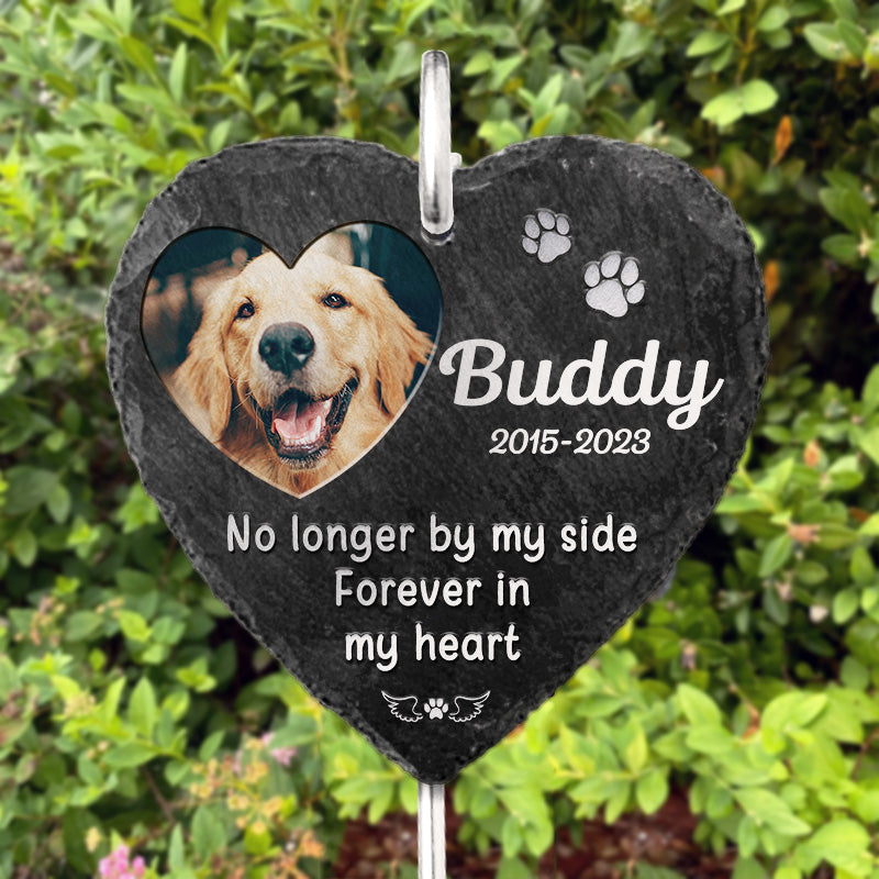 Photo personnalisée ici, pour toujours dans mon cœur - Mémorial personnalisé en ardoise et crochet de jardin - Cadeau de condoléances, cadeau pour les propriétaires d'animaux, les amoureux des animaux