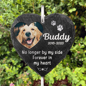 Photo personnalisée ici, pour toujours dans mon cœur - Mémorial personnalisé en ardoise et crochet de jardin - Cadeau de condoléances, cadeau pour les propriétaires d'animaux, les amoureux des animaux