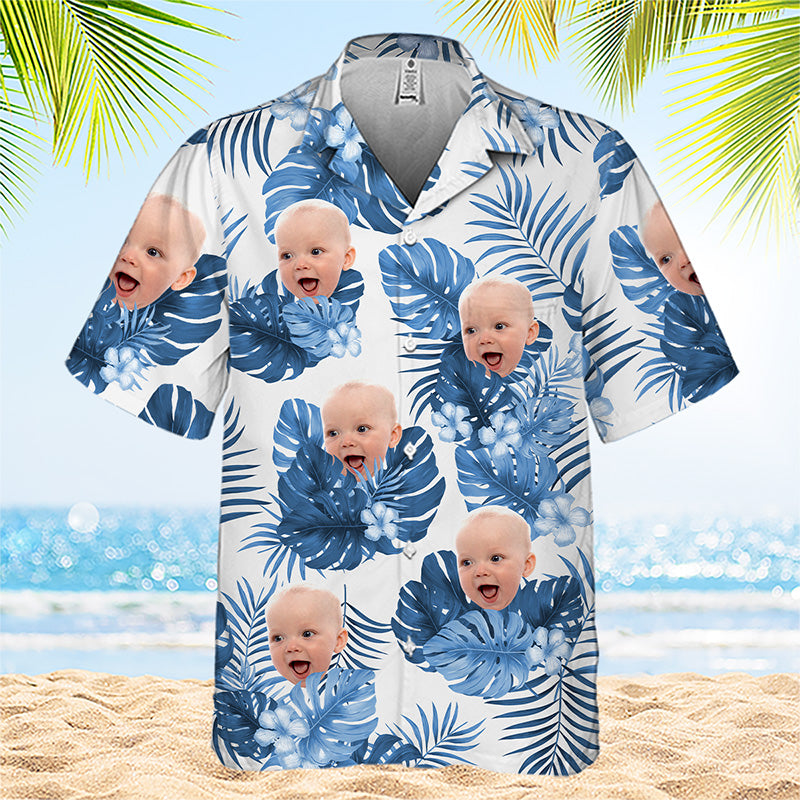 T-shirt hawaïen unisexe personnalisé avec photo « Heure d'été » - Cadeau idéal pour les vacances d'été, pour les membres de la famille