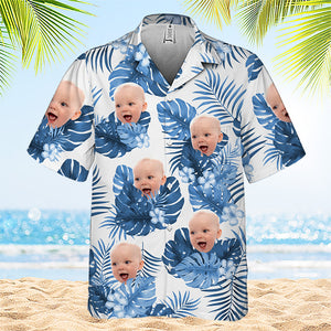 T-shirt hawaïen unisexe personnalisé avec photo « Heure d'été » - Cadeau idéal pour les vacances d'été, pour les membres de la famille