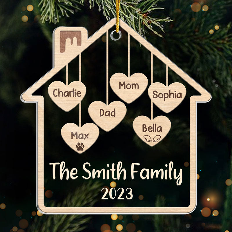 Décoration de Noël personnalisée en acrylique, de cœur à cœur, pour toute la famille