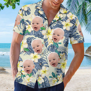 T-shirt hawaïen unisexe personnalisé avec photo et ambiance tropicale estivale - Cadeau idéal pour les vacances d'été et la famille