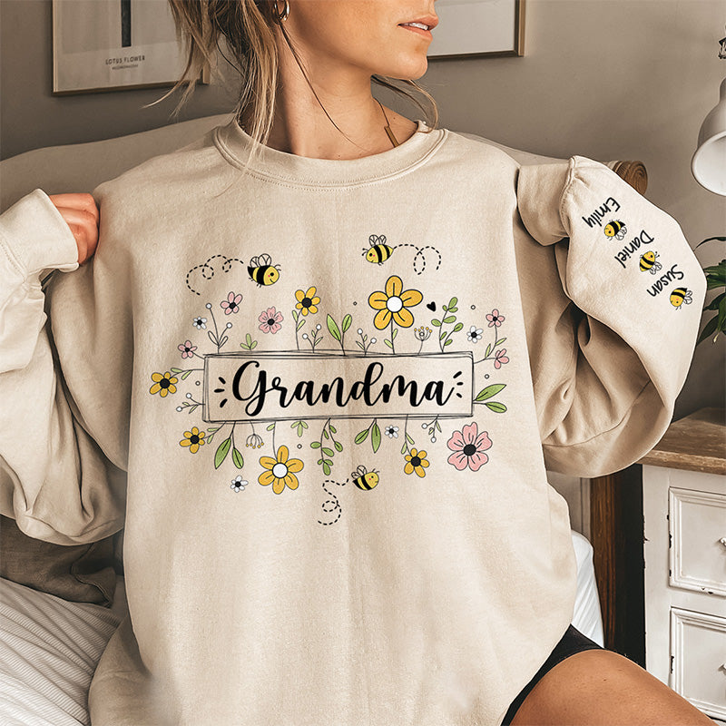 Grand-mère Jardin Plein d'Amour - Sweat-shirt unisexe personnalisé avec motif sur la manche - Cadeau pour maman