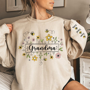 Grand-mère Jardin Plein d'Amour - Sweat-shirt unisexe personnalisé avec motif sur la manche - Cadeau pour maman