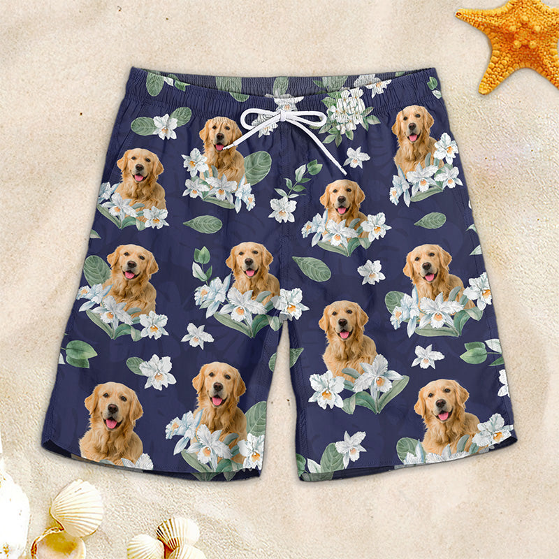 Short de plage hawaïen personnalisé avec photo « Sauvage et libre comme la mer » pour homme, motif tropical Aloha, pour chien et chat - Cadeau idéal pour les vacances d'été, les anniversaires et les amoureux des animaux.