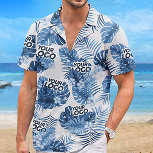 T-shirt hawaïen unisexe personnalisé avec photo et logo d'entreprise - Cadeau idéal pour les vacances d'été, les collègues et les membres de l'équipe