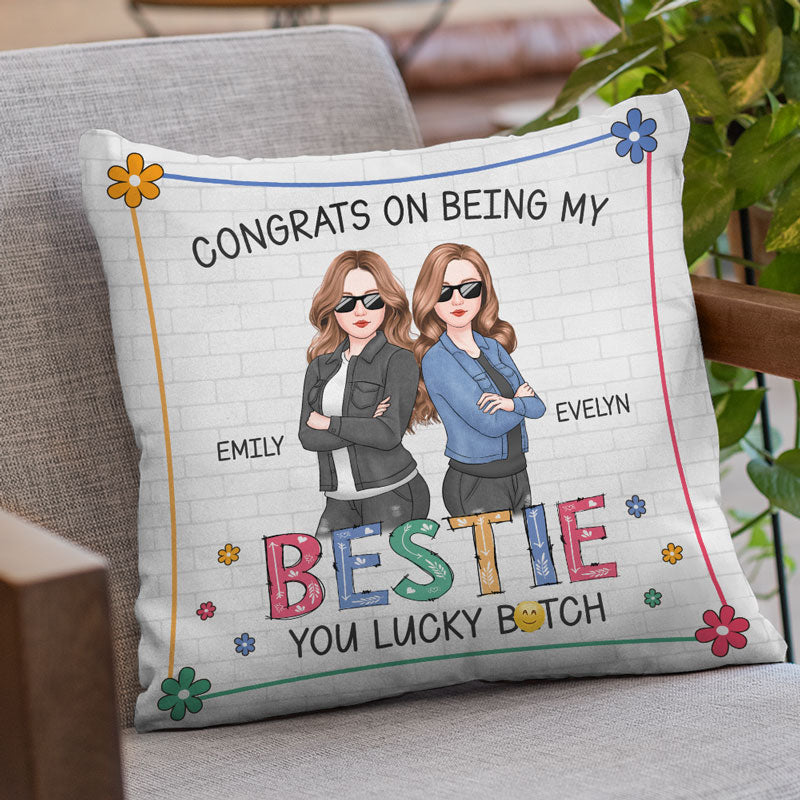 Félicitations pour être devenue ma meilleure amie ! Coussin personnalisé pour meilleure amie ! Cadeau pour meilleures amies, meilleures amies, sœurs