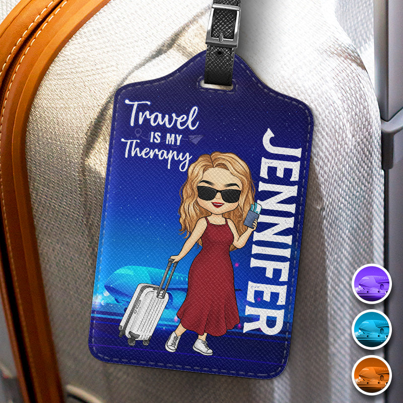 Voyager est ma thérapie - Étiquette de bagage personnalisée - Cadeau de vacances, cadeau pour les amoureux du voyage d'aventure