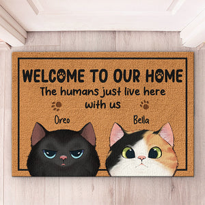 Welcome To Our Happy House - Cat Personalized Custom Home Decor Decorative Mat - House Warming Gift For Pet Owners, Pet Lovers