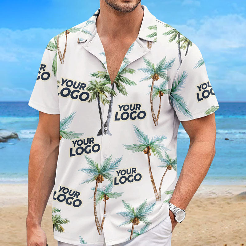 T-shirt hawaïen unisexe personnalisé avec photo « Seek To Sea More » et logo d'entreprise - Cadeau idéal pour les vacances d'été, les collègues et les membres de l'équipe